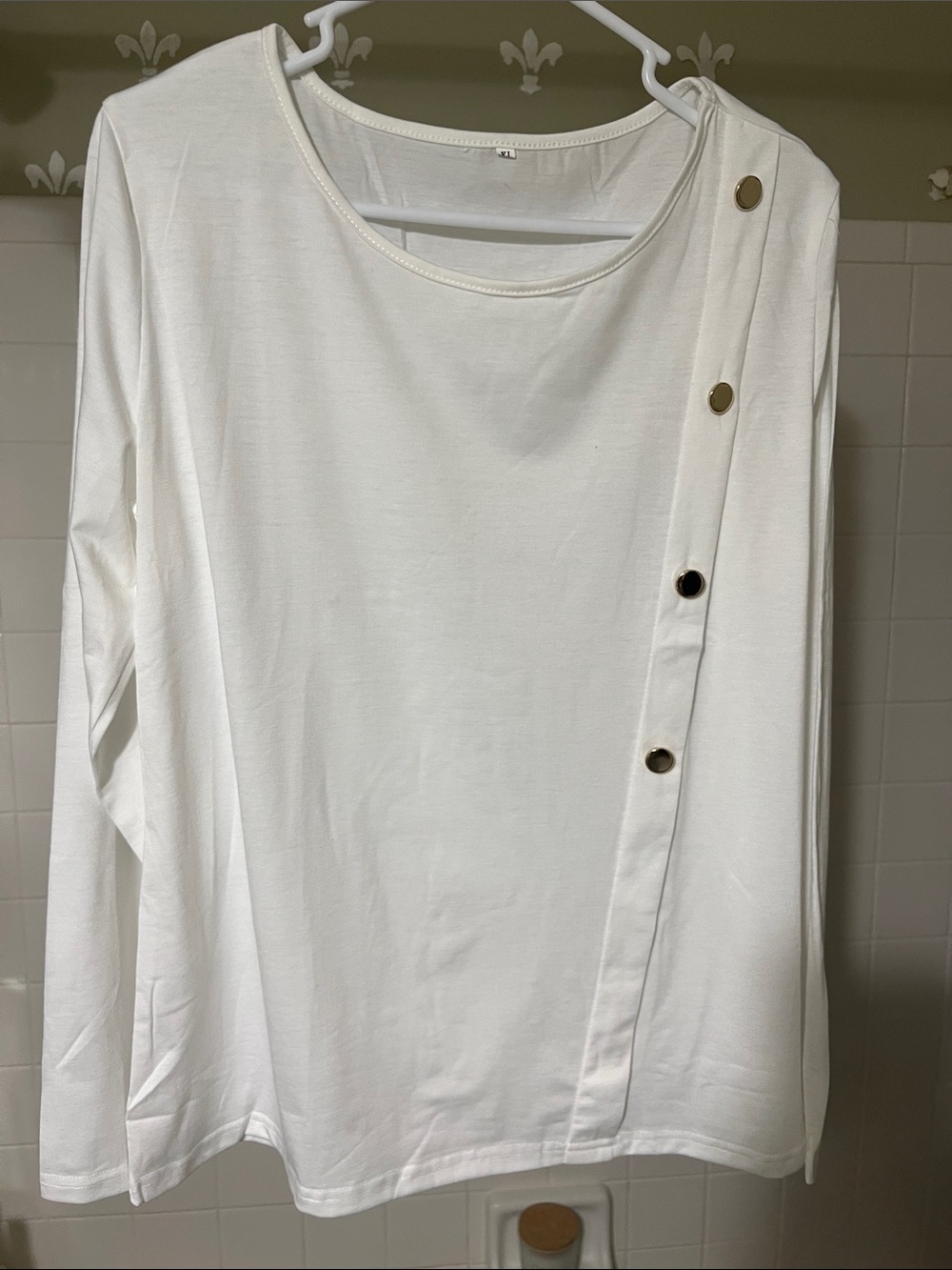 Women’s White Long Sleeve Top with Button Placket